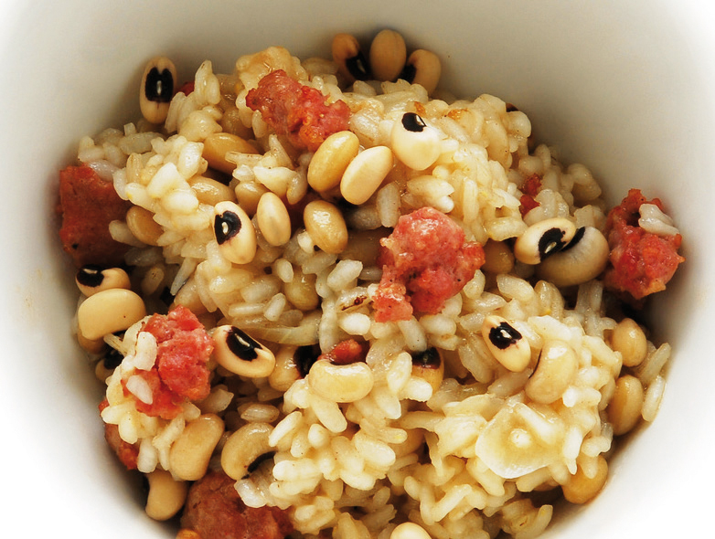 RISOTTO CON PASTA DI SALAME D’OCA E FAGIOLINI DELL’OCCHIO